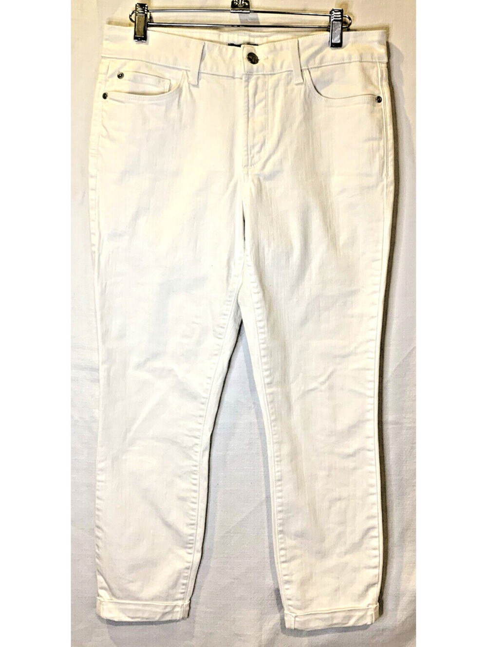 NYDJ Rachel LIFT-TUCK Jeans White w/ RHINESTONE Floral Back Pockets Women 6 Cuff